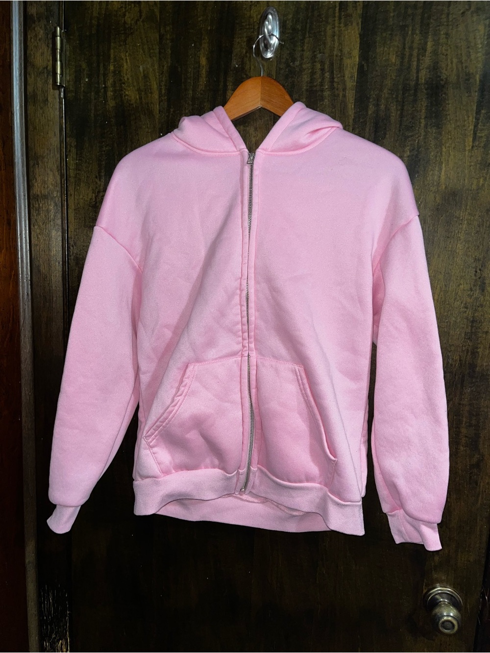 SHEIN Soft Pink Zip-Up Hooded Jacket